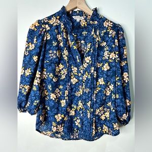 Nanette by Nanette Lepore Blue Floral Print Shirt Sz XS
